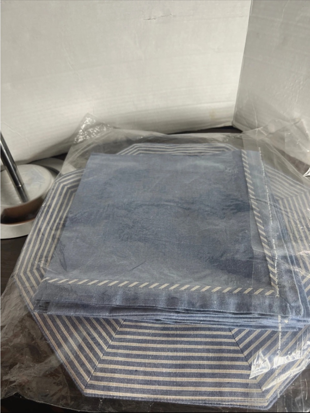 Crate & Barrel Striped Octagonal Placemat and Blue Napkin Set for 4 - Picture 6 of 6
